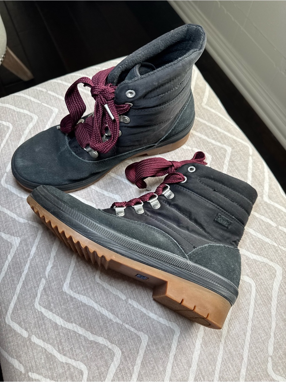 Keds Black Suede Ankle Boots with Burgundy Laces